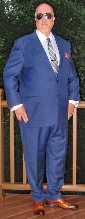 Paul Evans havana brown oxford toe dress shoes and blue suit