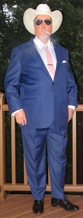 Allen Edmonds Black Bond Street dress shoes, blue suit, and Marlboro