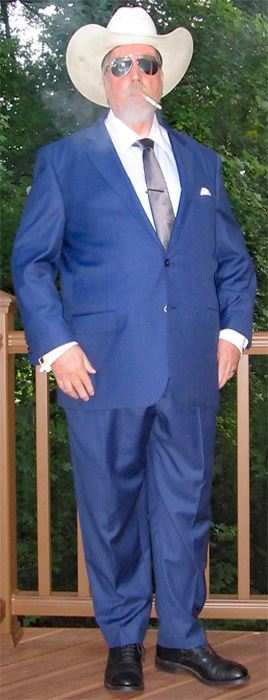 Allen Edmonds Black Fifth Avenue dress shoes, blue suit, and Marlboro