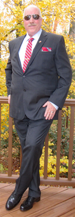 Paul Evans black wingtip oxford dress shoes and grey suit