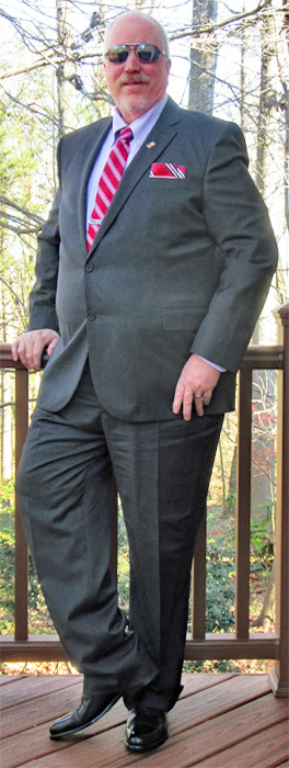 Paul Evans black semi-brouge oxford dress shoes with grey suit