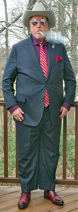Paul Evans Oxblood Brando with navy pinstripe suit, Marlboro
